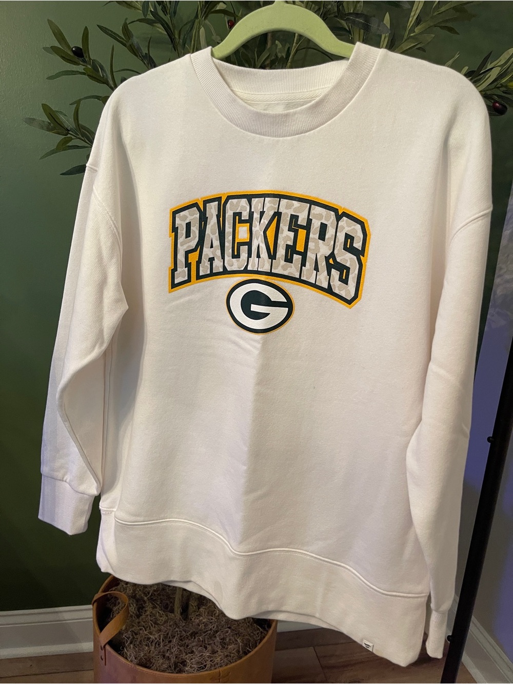 Fanatics White Green and Gold Packers Crewneck Sweatshirt
